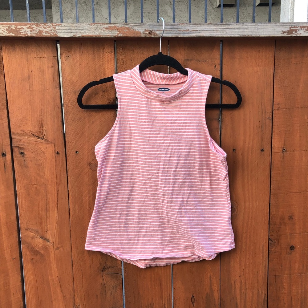 Old Navy Pink & White High Neck Tank